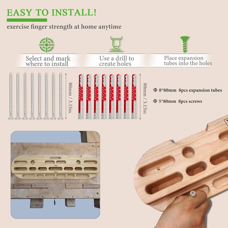 VERTIPEAK Store Wooden Hangboard Rock Climbing, Climbing Fingerboard with Mounting Kit for Bouldering, Finger Strength and Pull Up, Training Board with Adjustable Silicone Depth Spacers or Basic - Image 4